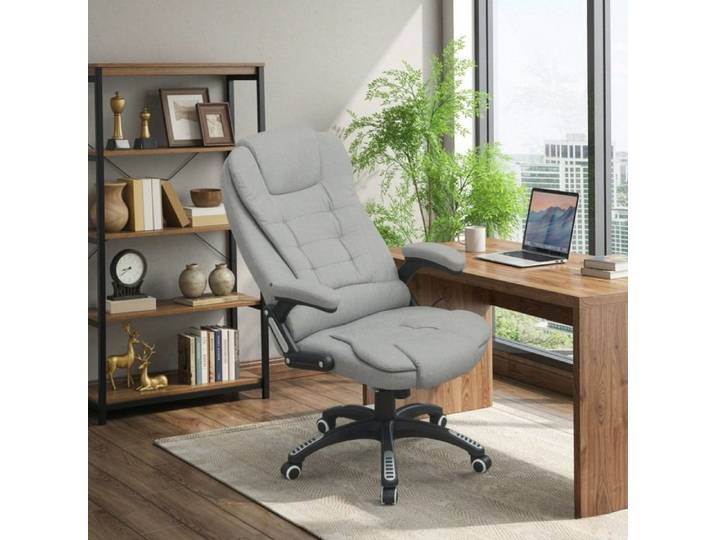 ROVRYN Chaise de bureau massante chauffante 6 points dossier inclinable 120° gris clair