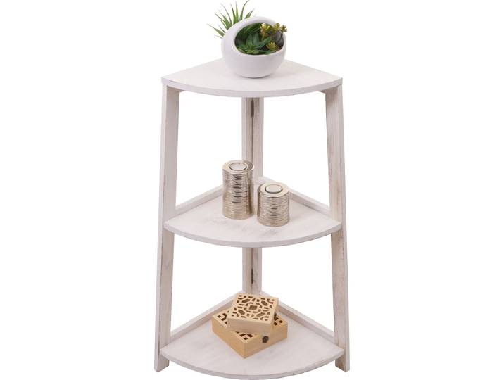 Étagère d'angle HWC-K44\, Étagère sur pied Étagère de salon\, 3 étagères\, 80x37x37cm MDF en paulownia ~ blanc shabby