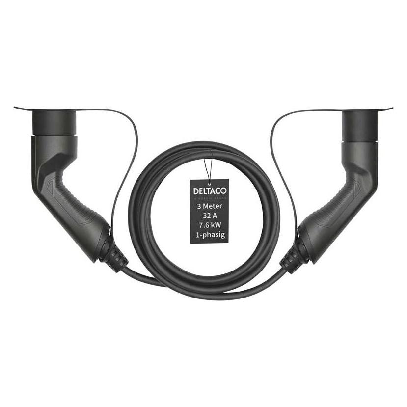 Deltaco EV-Ladekabel, E-Auto & Hybrid, Typ2 auf Typ2, 32 A, 7,6 kW, 1-phasig (7.60 kW, 32 A, 3 m) (EV-1213)