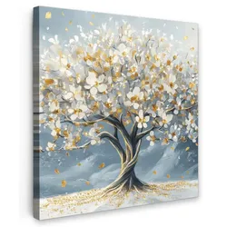 LEINWANDBILD Baum - Winter - Baum des Lebens - Modern - Gold Deko Groß 90x90 cm