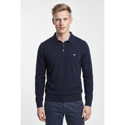 Polokragenpullover FYNCH-HATTON, Herren, Gr. M, blau (navy), Web, Obermaterial: 100% Baumwolle, bestickt, unifarben, regular fit hüftbedeckend, Rundhals, Pullover, Langarm, aus Baumwolle