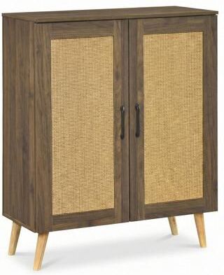 Costway 5-Tier Rattan Shoe Cabinet with 3 Removable Shelves-Walnut