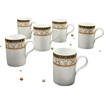 Becher CREATABLE "Kaffeebecher Majestosa", weiß, 6 Stk., Porzellan, Trinkgefäße, Becher, Dekor schwarz abgesetzt, Tassen Set, 6-teilig
