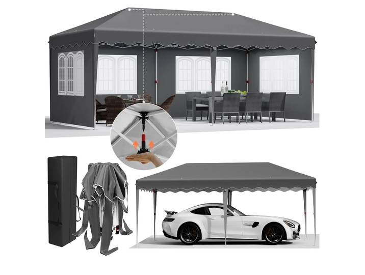 Gazebo pliant à une poussée, pavillon pop-up 3x6 étanche, pavillon de jardin avec 4 panneaux latéraux, tente de fête en plein air pour événements et mariage