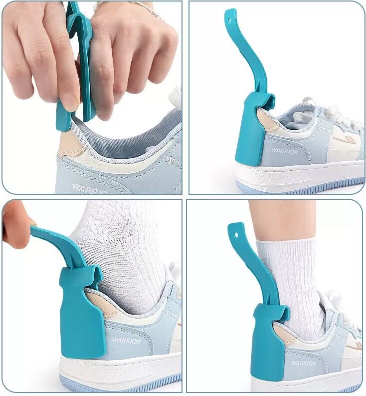 INF Kompatibel mit Schuhanzieher 2er Set, PP Kunststoff, ergonomisch, bequemes Anziehen ohne Bücken Blau