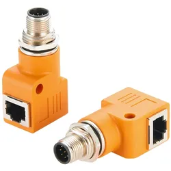 Exsys Adapter M12 A-code ST - RJ45 BU 90° (RJ45, RJ45 (1x)), Netzwerk Adapter, Orange