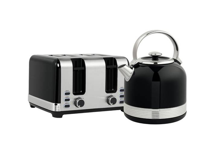 Homcom Kocher-Toaster-Set 2er Set Edelstahl Kunststoff Schwarz, Metall, 19.3x26.8x24.2 cm, Kochgeschirr, Küchengeräte, Wasserkocher