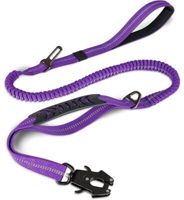 Perfect Picks Market Heavy Duty Tactical Bungee Dog Leash With Reflective Safety Seat Belt plum