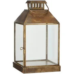 IB Laursen Laterne Oskar mit kantigem Schornstein, Gold - 15,4 x 15,4 x 28 cm