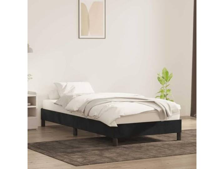 KTHLBRH Bettgestell aus schwarzem Samt 100 x 220 cm Lattenrost, stabiles Lattenrost, weicher Stoff, für Schlafzimmer