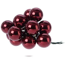 Christmas Decorations 12 Glaskugeln am Draht 2,5cm Weihnachtskugeln Spiegelbeeren zum Basteln bordeaux