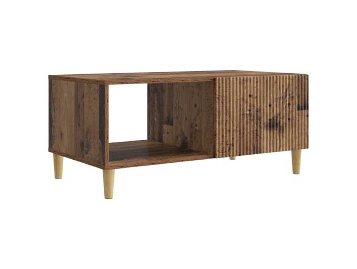 KMVXCVNM Couchtisch Altholz Optik 90x50x40 cm Wohnzimmertisch Zwei Fächer mit Schwenktür bieten Stauraum im Wohnzimmer, robuste Konstruktion bis 60 kg belastbar.