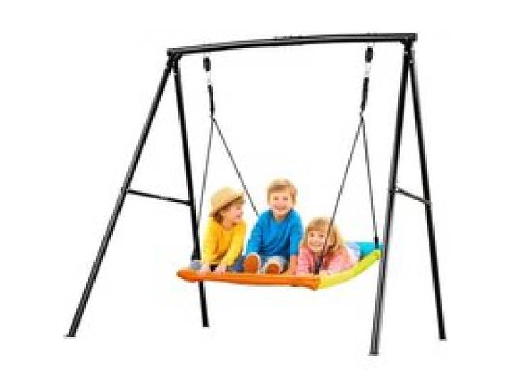 VEVOR Gartenschaukel mit A-förmigem Metallgestell, Schaukelsitz (150 x 81 cm), bis zu 199,6 kg Tragkraft, Schaukelset Outdoor, Verstärkt mit Spiralförmigen Bodenankern, Kinderschaukel Farbenfroh