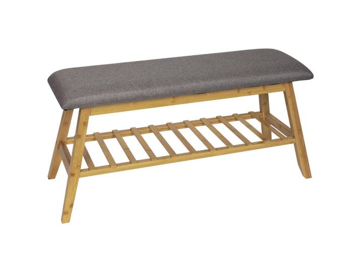 Carryhome Schuhbank, Grau, Naturfarben, Naturmaterialien, Holz, Bambus, massiv, 90x45x30 cm, Holzmöbel, Garderobe Holz, Schuhregale Holz