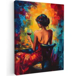 LEINWANDBILD Wein - Frau - Stimmungsvoll - Farbenfroh Wandbild Wohnzimmer 60x80 cm