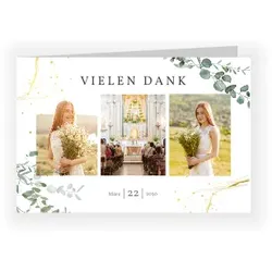 Dankeskarte Konfirmation: Goldakzente mit Fotos in Weiß