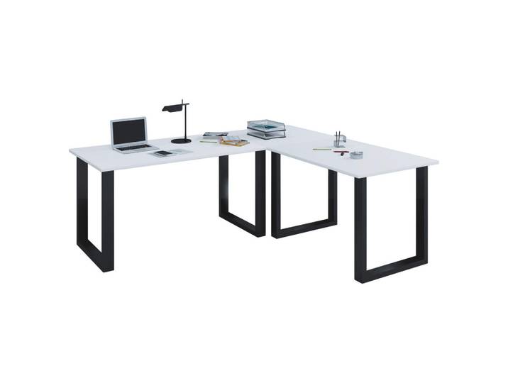 Mid.you Eckschreibtisch, Schwarz, Weiss, Holzwerkstoff, U-Form, 160x76x160 cm, in verschiedenen Holz-Dekoren erhältlich, Büromöbel, Schreibtische, Eckschreibtisch