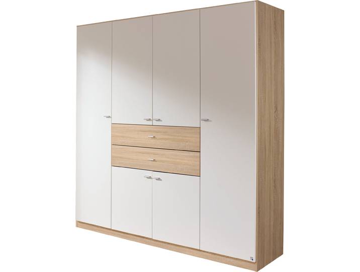 Kleiderschrank RAUCH Schrank Garderobe Wäscheschrank Schlafzimmerschrank Ankleide LANDSBERG , weiß (eiche sonoma, weiß), B:181cm H:197cm T:54cm, Holzwerkstoff, Schränke, Kleiderschrank, 4 Türen, mit 2 Schubladen auf Komforthöhe MADE IN GERMANY