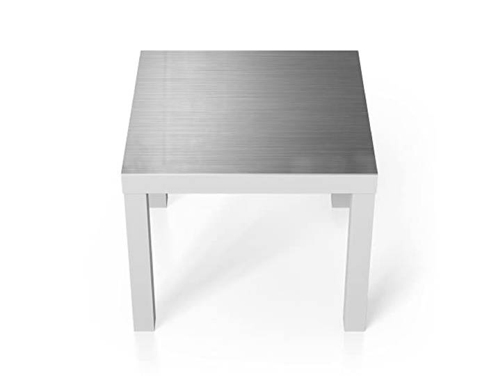DEQORI Glastisch weiß klein 55x55 cm Motiv Gebürstetes Aluminium ausgefallener Beistelltisch aus Glas Hochglanz Couchtisch fürs Wohnzimmer moderner Couch Tisch mit Design