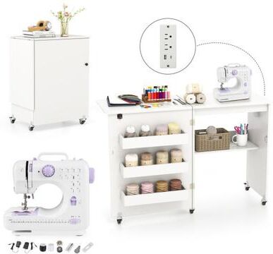 Costway Sewing Machine and Table Set with Charging Station Folding Craft Desk and Beginner Sewing Machine