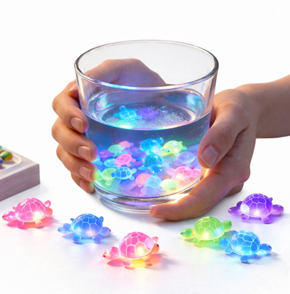 Set van 10 lichtgevende Glow in the Dark Schildpad Figuurtjes voor decoratie in aquarium, terrarium of als party decoratie