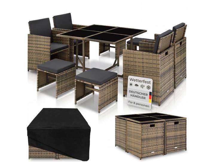 Rattan Sitzgruppe Bilbao 4+4+1 mit Schutzhülle - natur