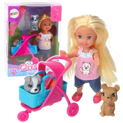 Set Mini Puppenwagen Babytrage Grau Braun