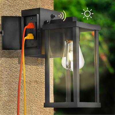 Youfap Market Outdoor Porch Light With Outlet, Dusk To Dawn Wall Mount Exterior Lighting For House, Patio & Garage 1 Pack