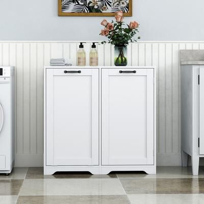 Abrihome Freestanding Bathroom Laundry Cabinet with Adjustable Shelf & Tilt-Out Laundry Hamper