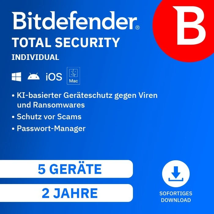 Bitdefender Total Security für 5 Geräte für 2 Jahre  (ESD)