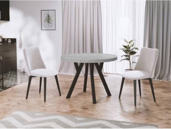 WFL GROUP Designer Runder Ausziehbarer Esstisch - Loft-Stil, Industriell, Platzsparend - Schwarze Beine - 100 bis 150 cm - für 5-8 Personen - Hergestellt in Polen - Beton Grau - 150 cm