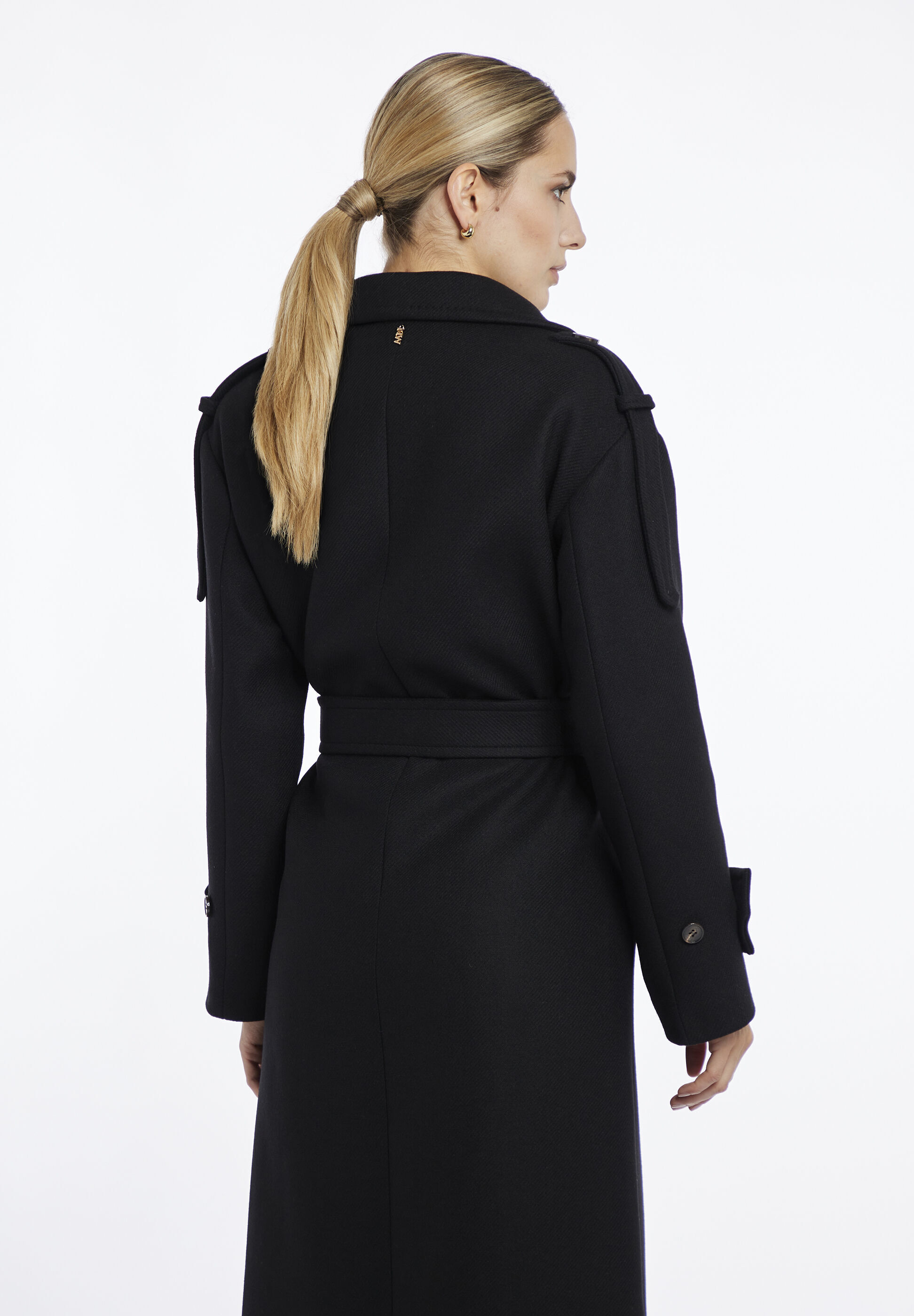 Wintermantel NICOWA "Pawona", Damen, Gr. 34, schwarz, Business, relaxed fit, V-Ausschnitt, Mäntel Wintermantel, in Italien hergestellter Wollmantel