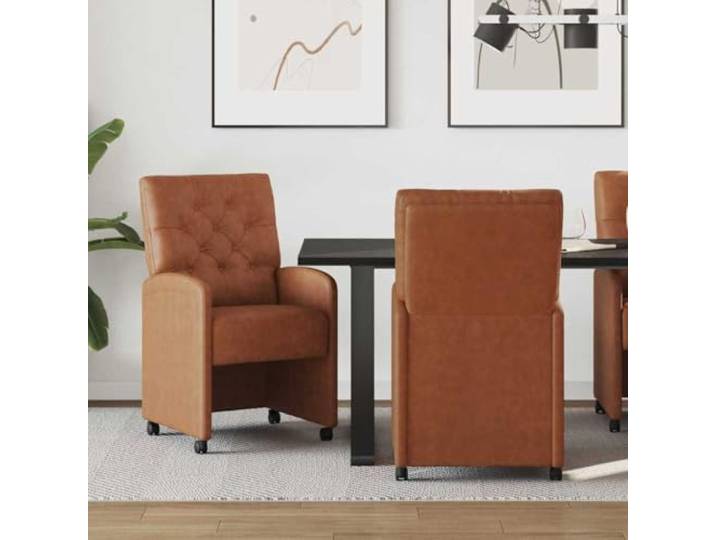 KTHLBRH 2er Set Esszimmerstühle mit Rollen, Kunstleder Braun, Ergonomische Kunstleder Braun, Rollen, Armlehnen, Sperrholz Metallrahmen, für Esszimmer