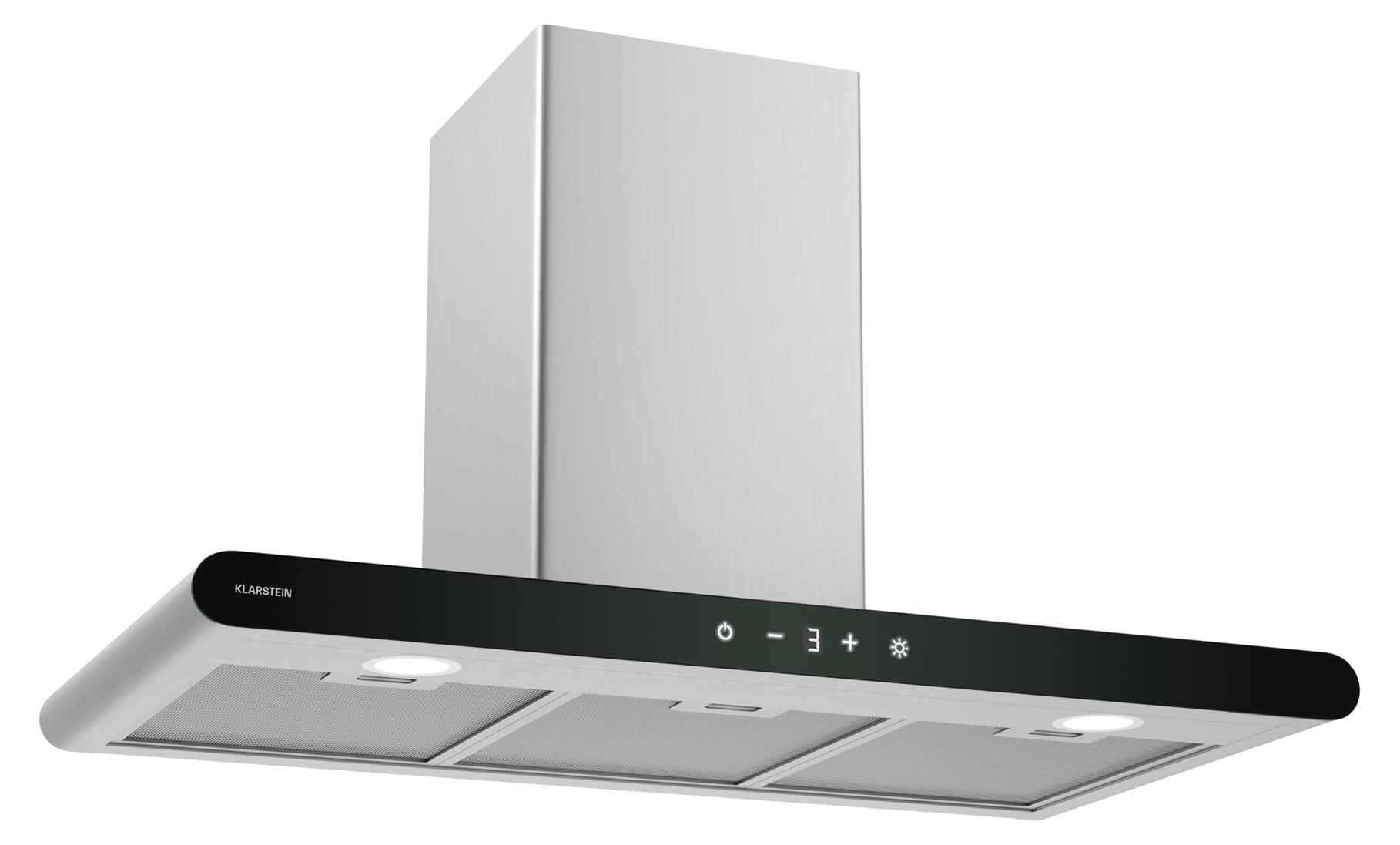 Klarstein CurveVent Dunstabzugshaube - 90 cm Wandhaube, 700 m³/h Luftstrom, A+ , Touch-Bedienung, LED-Beleuchtung, 56 dB, Schwarz, Abluft & Kohlefilter