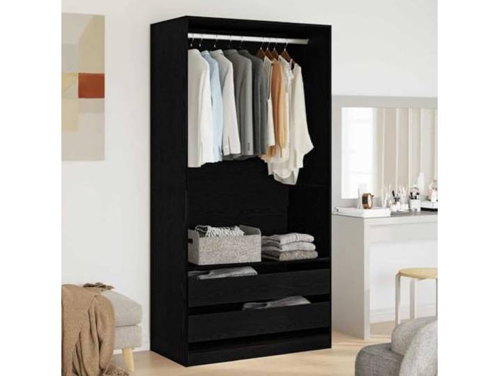 Kleiderschrank Schwarz Eichen-Optik 100 x 50 x 200 cm Holzwerkstoff,MDF,Brett-Regale,freistehend,Schlafzimmer,minimalistisches Design