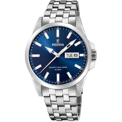 Quarzuhr FESTINA, silber (silberfarben, blau, blau), Armbanduhren, Damen, silberfarben, Quarzuhr, Armbanduhr, Herrenuhr, Damenuhr, Edelstahlarmband, bis 10 bar wasserd.