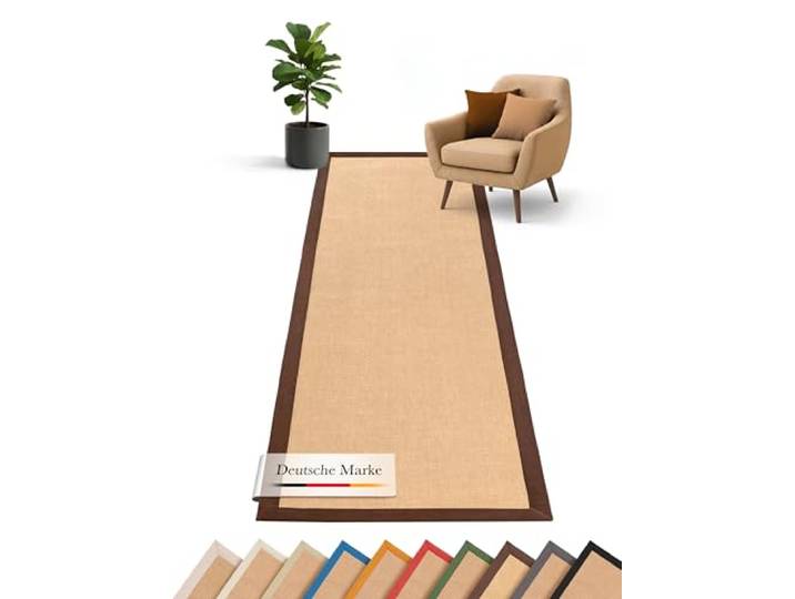 carpetfine Sisal Teppich Läufer 80x500 cm Braun Sisal-Optik, flach gewebt, robust und pflegeleicht, für Fußbodenheizung geeignet, für Flur, Küche und Diele