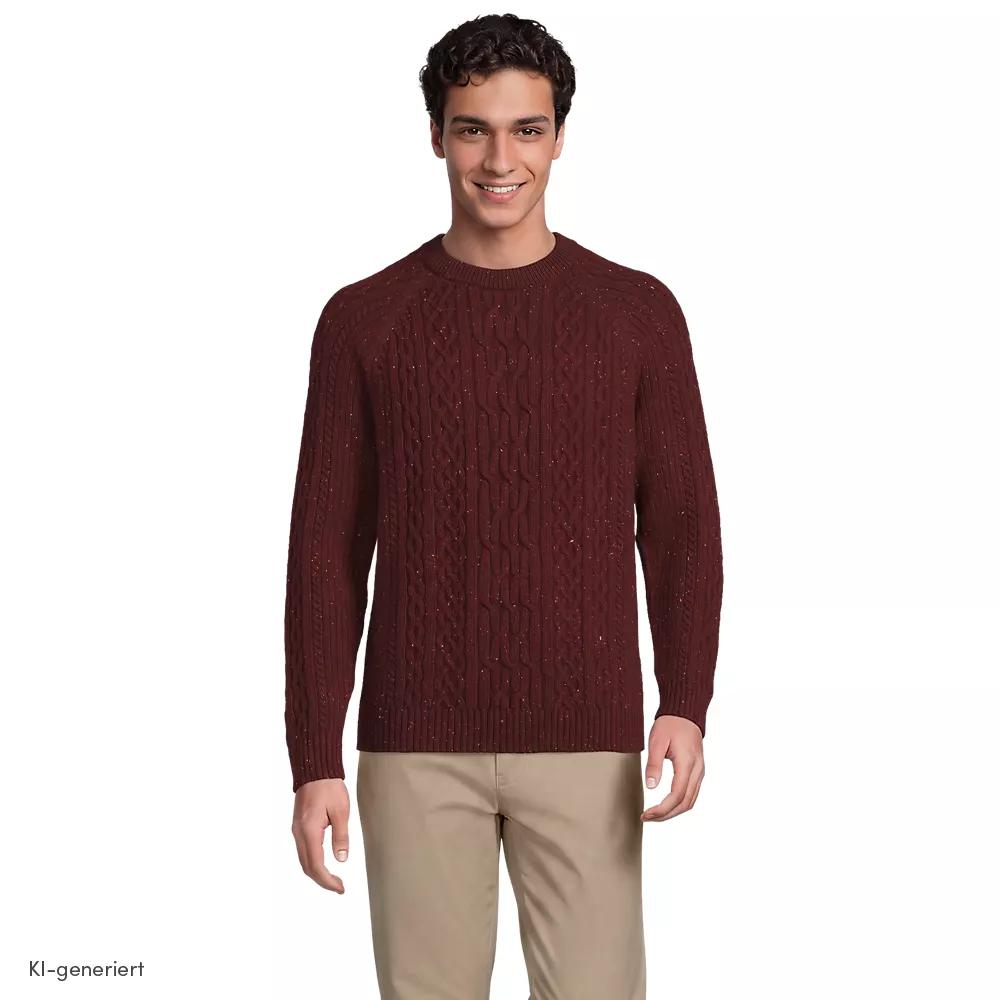Zopfmuster-Pullover aus Baumwoll/Wollmix, Herren, size: regular, Rot, Baumwoll-Mischung/Woll-Mischung/Nylon-Mischung, by Lands' End
