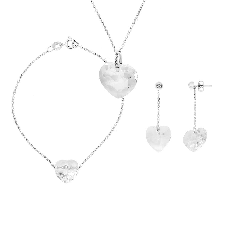 Ketting Set, Armband en Crystal Swarovski Silver 925 Crystal Oorbellen