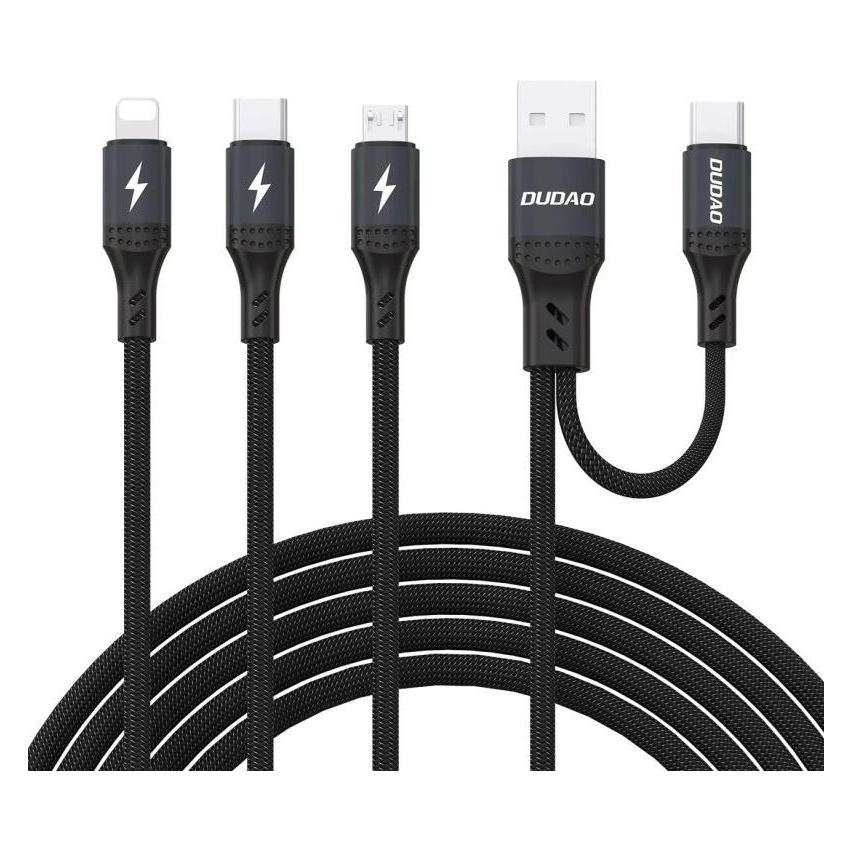 Dudao L3W USB-A/USB-C auf Lightning/USB-C/MicroUSB 66W Kabel - Schwarz (1.20 m, 66 W) (6976625335473)