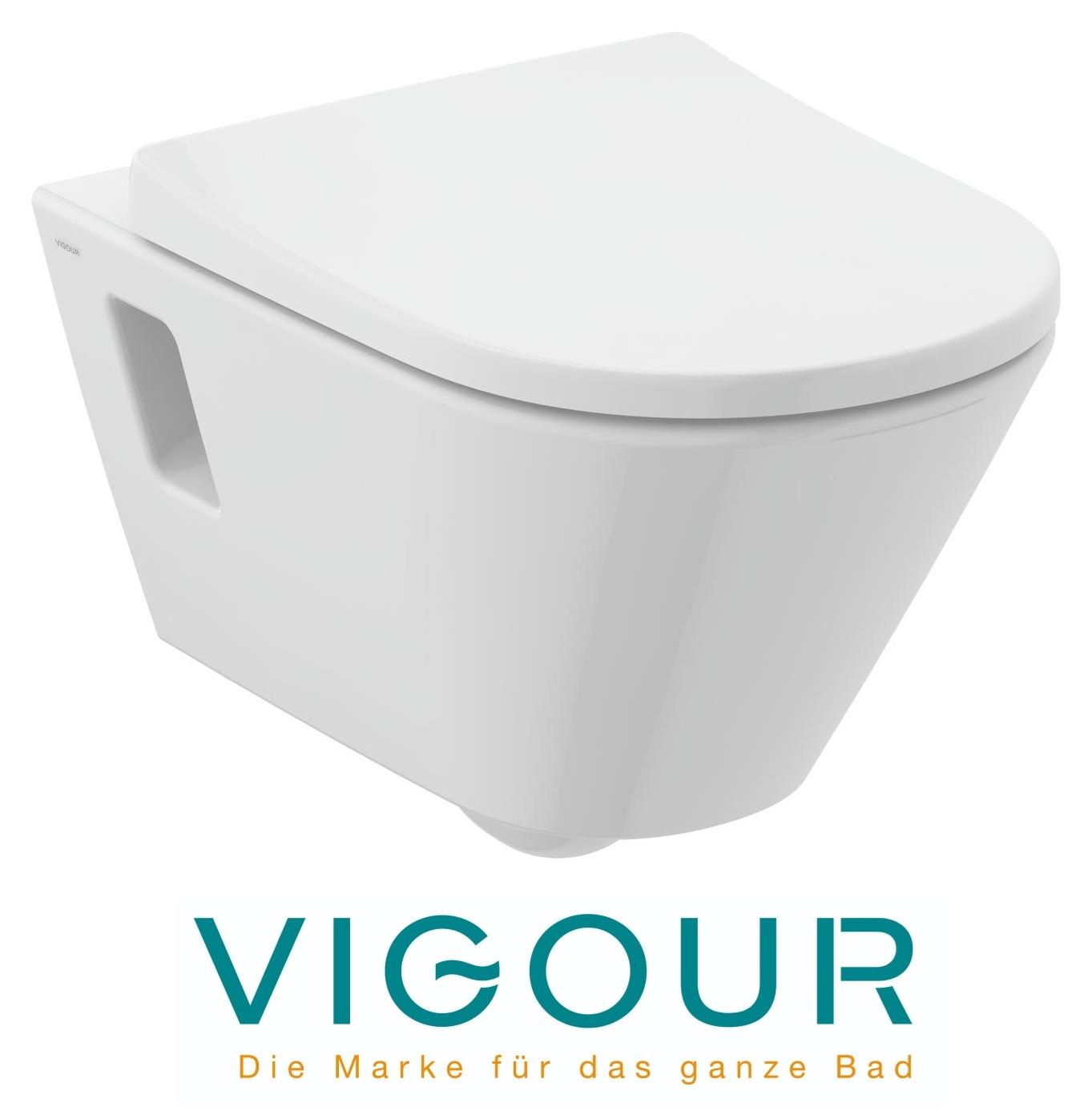 VIGOUR DERBY V3 Wand-WC-Set spülrandlos offene Befestigung PflegetectPLUS Beschichtung WC-Sitz mit Absenkautomatik + Schallschutz