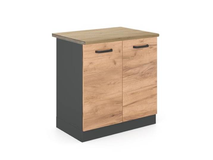 Vicco Spülenunterschrank R-Line, Goldkraft Eiche, 80 cm 2 Türen · Arbeitsplatte Eiche · Höhenverst. Füße · Großer Innenraum · Frei kombinierbar