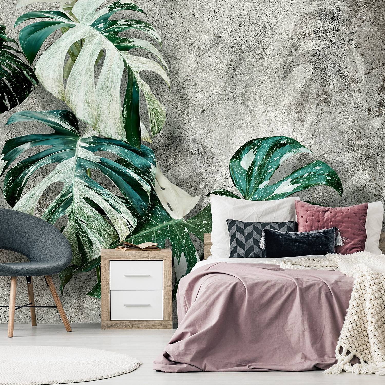 home24 Vlies-fotobehang Variegata Floral Modern Grijs 250 cm