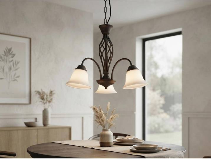 Trio Leuchten Pendelleuchte Rustica 101000324, Metall rostfarbig, Glas weiß matt