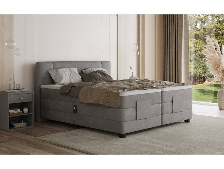Boxspringbett Noela Samt elektrisch verstellbar - 140x200 - Grau - H3 (70-100kg) - Luxusbetten24