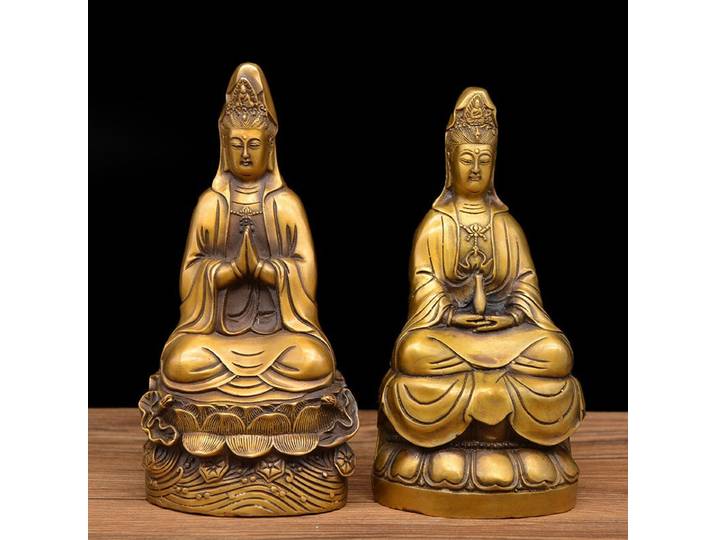 Statue de la déesse Guanyin en cuivre zen, statue bouddhiste, décoration de bureau et de maison, cadeau pour ornement de bureau