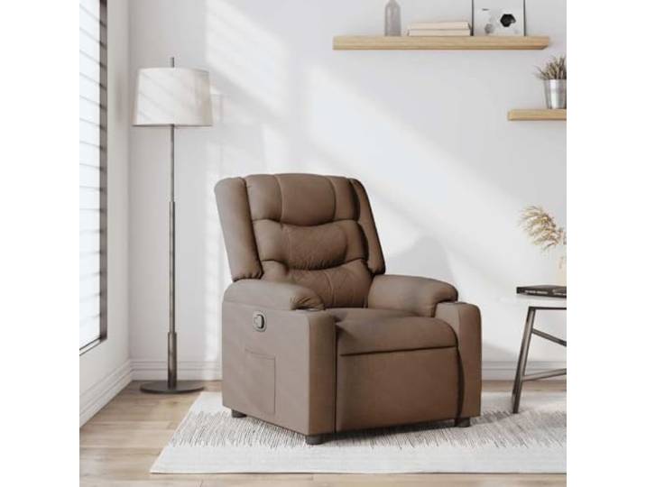NLQMSU Sessel, neigbar, Braun, Stoff, mit manueller Fußstütze, 110 kg Rahmen aus Holz und Metall, Seitentasche, gepolsterte Armlehnen, Winkel 135 Grad, atmungsaktiver Stoff