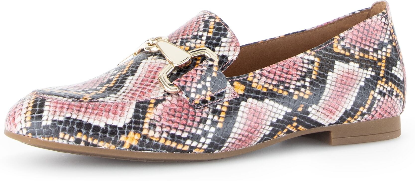 Slipper GABOR, Damen, Gr. 36, Leder Textil, bunt (rosé kombiniert), Kalbsleder, Schuhe Slipper, Blockabsatz, Businessschuh mit goldfarbenem Schmuck-Zierriegel rosé kombiniert 36, Leder Textil