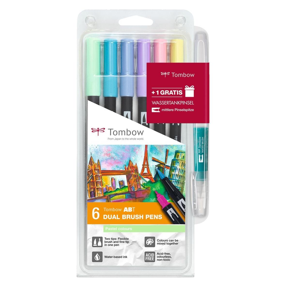 Tombow Brush Pens Pastel 6er & Wassertankpinsel gratis (6x) (72003027)