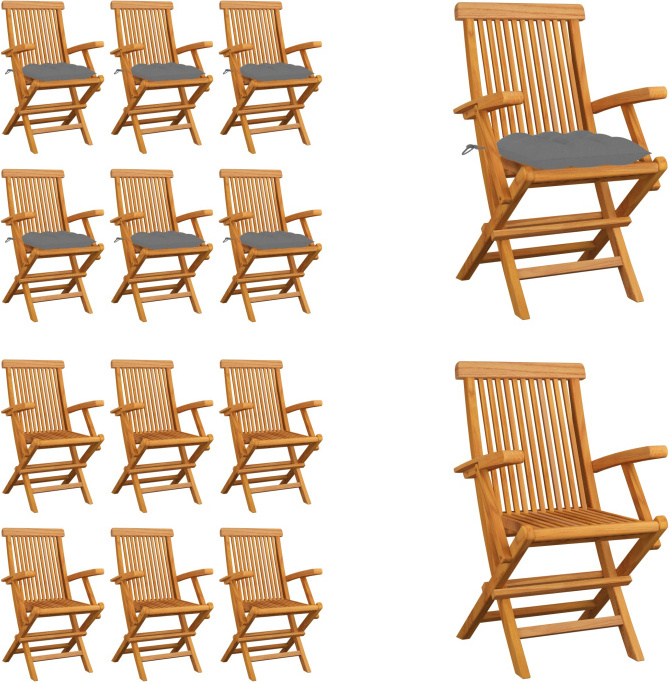 vidaXL Gartenstühle mit Grauen Kissen 6 Stk. Massivholz Teak - Gartenstuhl - Gartenstühle - Gartenstuhl Holz - Gartenstuhl Massivholz